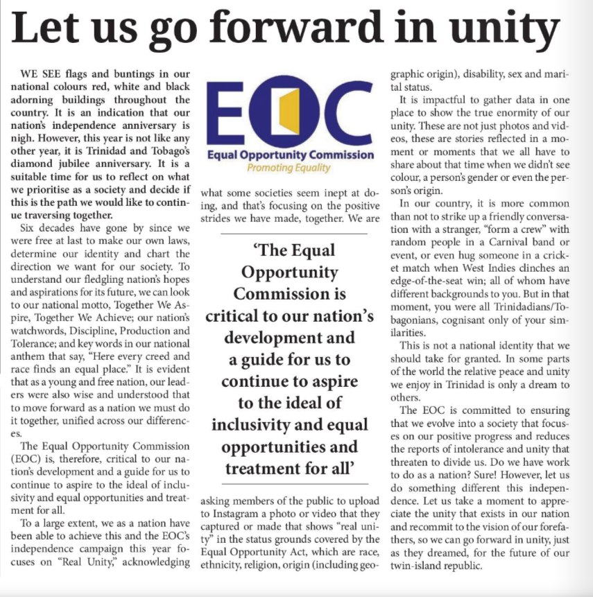 Let us go forward in unity